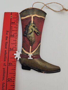 5” Cowboy Boot with Spur Horse Tin Christmas Ornament Western 5"